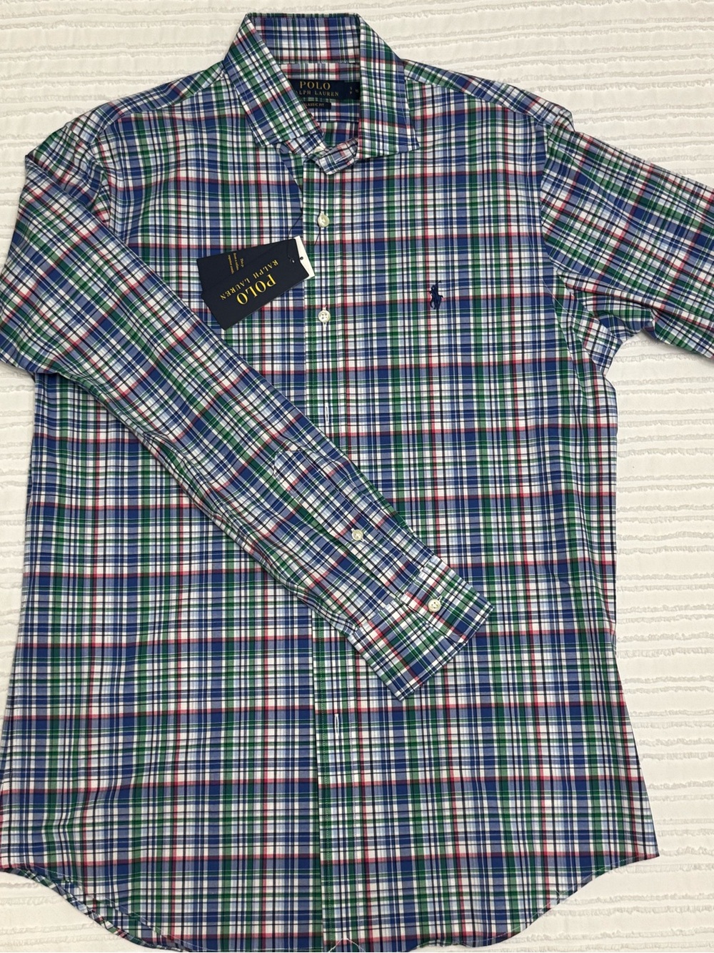 Ralph Lauren Green, Blue & White Plaid Button-Down Shirt